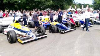 Goodwood Festival of Speed 2017 Inside View iconic WIlliams cars line up at Assembly Area