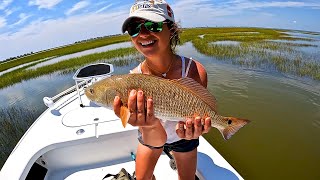 GALVESTON back lakes holding summertime REDFISH - GALVESTON FISHING