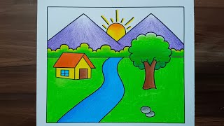 Scenery Drawing / Landscape Scenery Drawing / How to Draw Village Landscape Scenery Step By Step