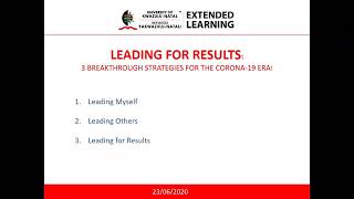 Webinar: Leading for Results - 3 Breakthrough Strategies for the CORONA-19 Era!