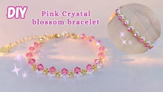 Pink crystal blossom bracelet | how to make bracelet at home easy and beautiful | pink bracelet