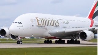 Emirate airline A380 and Virgin Atlantic A330 Airlines  Take off at Manchester Airport