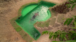 Build Temple Underground House With Green Tunnel Swimming Pool