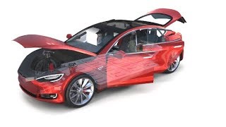 Tesla Model S Red with interior and chassis 3D Model