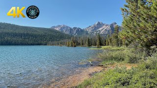 4K Relaxing Sawtooth Mountains NatureScape | Stanley Lake Idaho | Calm Lapping Water Summer Ambience