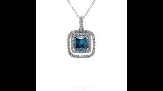 1.35 Carat Fancy Blue Diamond & White Diamond Halo Pendant Necklace in 14k White Gold