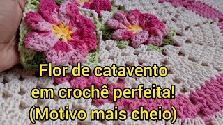 Flor de  catavento em crochê, perfeita para motivo mais cheio