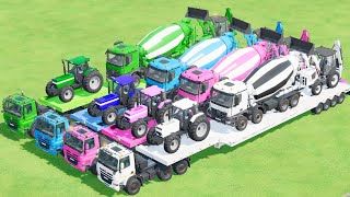 TRANSPORTING TRACTOR JONH DEERE, MIXER TRUCK, EXCAVATOR CAT CARS TO GARAGE WITH MAN TRUCK! FS22 #320