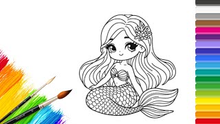 How to color mermaid  Princess for Kids 💜💚💖Princess Drawing and Coloring  #drawsocute