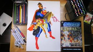 Justice League Recreation Drawing: Superman & Wonder Woman (George Perez & Alex Ross CRISIS)