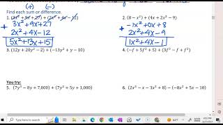 Algebra 1 2022-2023: Chapter 10 - Adding Polynomials