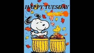 Happy Tuesday From Snoopy and Woodstock Playing In The Leaves