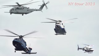 Impressive helicopters trafic at New York | New Sikorsky CH-53K, S76, S92, AW139, Bell 429