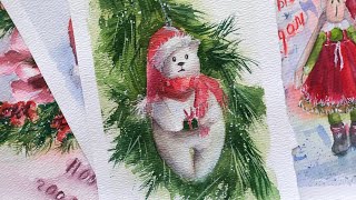 Мастер-класс по новогодней открытке. Рисуем акварельную открытку. Christmas watercolour cards