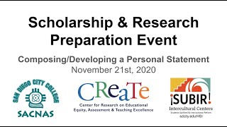 Scholarship & Research Application Preparation Series: Composing/Developing a Personal Statement