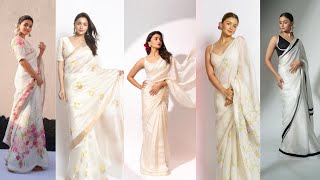 Alia Bhatt White Outfits Collection For Gangubai Kathiawadi Promotions.Sarees. FASHION FIESTA.