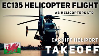 Airbus EC135 heliport takeoff - Cardiff City, from the Cockpit