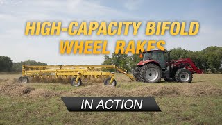 The VRB12, VRB14, and VRB16 high-capacity bifold wheel rakes in action