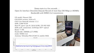 Open Air Interface 5G Downlink Datarate Record of more than 500Mbps with MIMO2x2 transmission