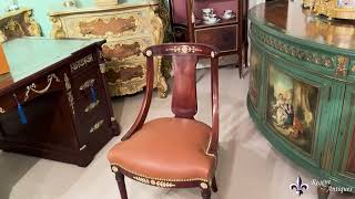 Antique Pair Empire Revival Ormolu Mounted Fauteuil Chairs C1880 19th C