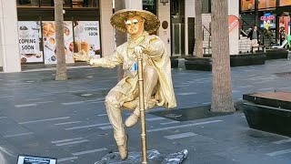 Golden Man Floating And Levitating Performing in Australia.TRICK of Golden Man sitting on the air.