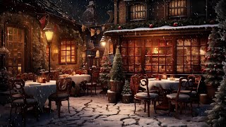 Winter Night Jazz - Snowy Coffee Shop Ambience with Warm Lights & Gentle Snowfall