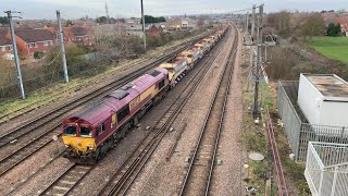 DB and GBRF class 66 depart Biggleswade with a ballast train  - 10/01/21