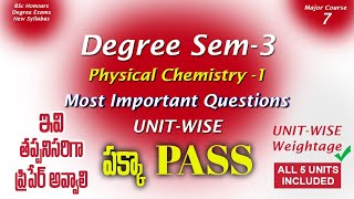 Degree Semester 3 - Physical Chemistry -1 Important Questions UNIT-WISE Weightage Major Degree2024