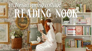 a cozy spring cottage reading nook 💐📖 organizing my bookshelves *cottagecore/manor house inspired*