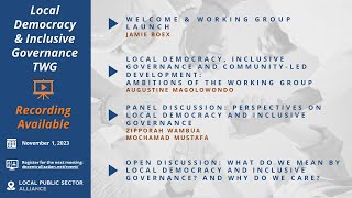 Local Democracy & Inclusive Governance Thematic Working Group - Open Meeting - November 1, 2023