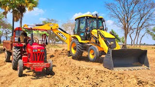 Jcb 3dx Backhoe Loading Mud In Mahindra 585 Tractor | JCB Tractor Cartoon Video