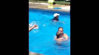 Eddie jumps off side of pool. July 2014.