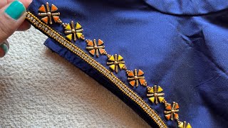 Most pretty kundan work using normal needle on stitchedblouse! 2024 #simpleaari