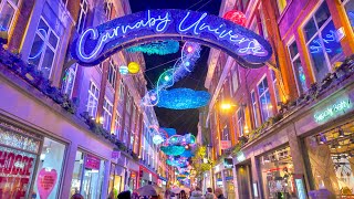 London Oxford Street to Carnaby Street Christmas Lights Walk Tour 2023 ✨ 4K HDR