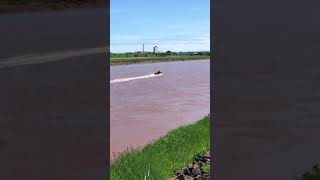 Boat near new bridge @ Riverview, NB, Canada. June 6, 2021.