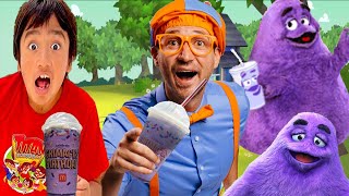 Tag with Ryan vs Blippi Run vs Grimace Shake Run - Ryan with Blippi Do Grimace Shake Challenge