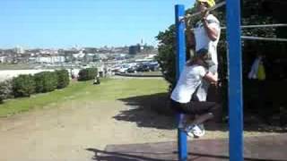 8 WEIGHTED Chin Ups w. Blonde Girl Weight @ 136kg total | Marcus Bondi | Bondi Beach