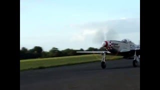 P-51D Mustang taking off at Tibenham Airfield