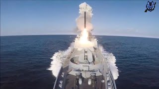 The Admiral Grigorovich-class Frigate of the Black Sea Fleet Launches Four Kalibr Cruise Missiles 🇷🇺