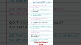 Most important GK questions for Exams. Highest peaks and lowest points of all continents