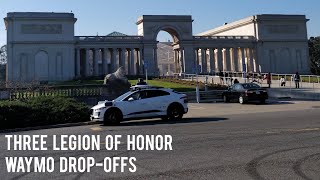 Three SF Legion of Honor Waymo drop-offs after going through parking lot