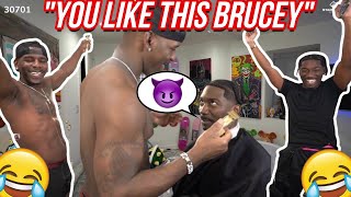 BruceDropEmOff does bust that nut challenge with Brandon the Barber (BRUCE FUNNY MOMENTS)