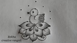 Tamil new year spl bird rangoli (5*3) | creative rangoli | flower rangoli @rekhacreativerangoli