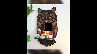 Owl Crystal Altar Shelf Crystal Holder Display Wall Wood Shelf Witchy Home Decor