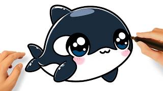 CÓMO DIBUJAR UNA BALLENA ORCA KAWAII FACIL