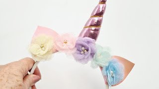 Tiara de unicórnio de luxo - Diy - pap - flores feitas à mão