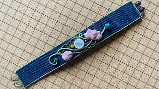 编绳荷花🪷图案宽版手链装饰与收尾过程/第四部分/macrame/饰品制作