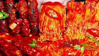 ASMR वास्तव में मसालेदार टेम्पुरा  قلا Tempura yang sangat pedas Spicy Enoki Mushroom 매운 팽이버섯 김말이