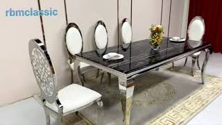 Traditional Marble Top Dining Table in Silver Stainless Steel frame #amazing #artist