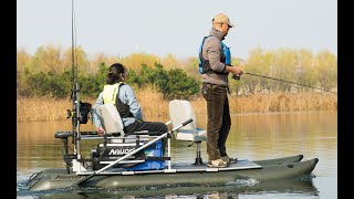 Enjoy fishing with your family and the AQUOS inflatable pontoon boat